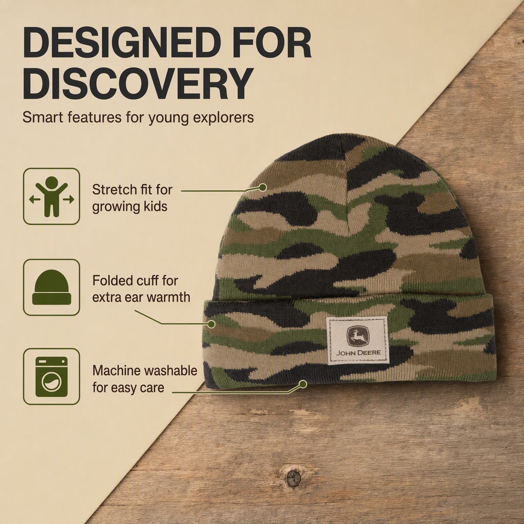 John Deere Boys' Knit Beanie Hat Green Camouflage