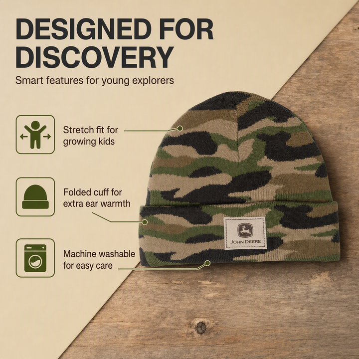 John Deere Boys' Knit Beanie Hat Green Camouflage