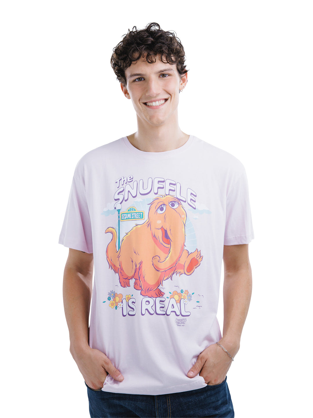 Sesame Street Mr. Snuffleupagus Men's Crewneck Short Sleeve T-Shirt Lilac