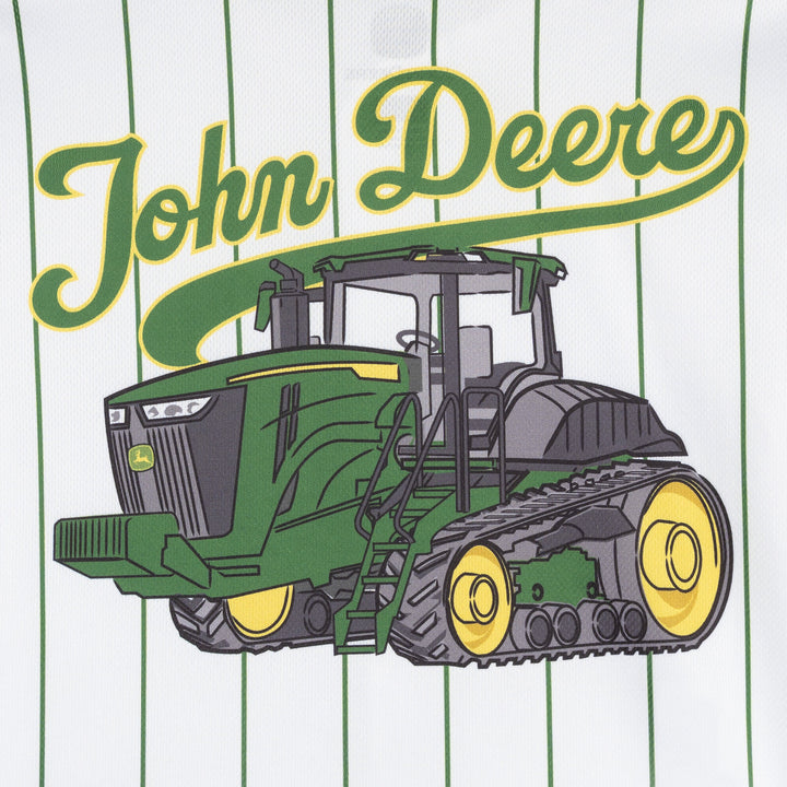 John Deere Boys' Baseball Button Front Shirt White Green Pinstripe