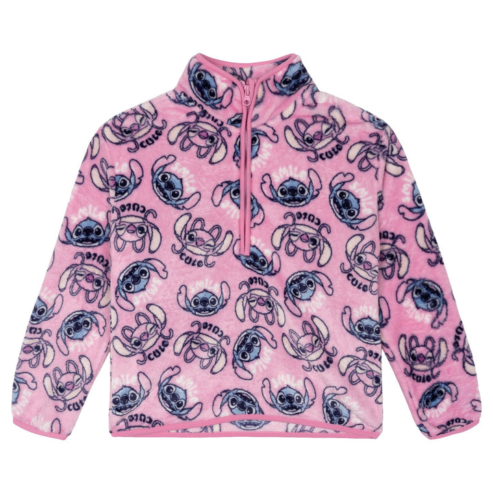 Lilo & Stitch Girls' Fleece Half-Zip Pullover Sweatshirt Pink Angel