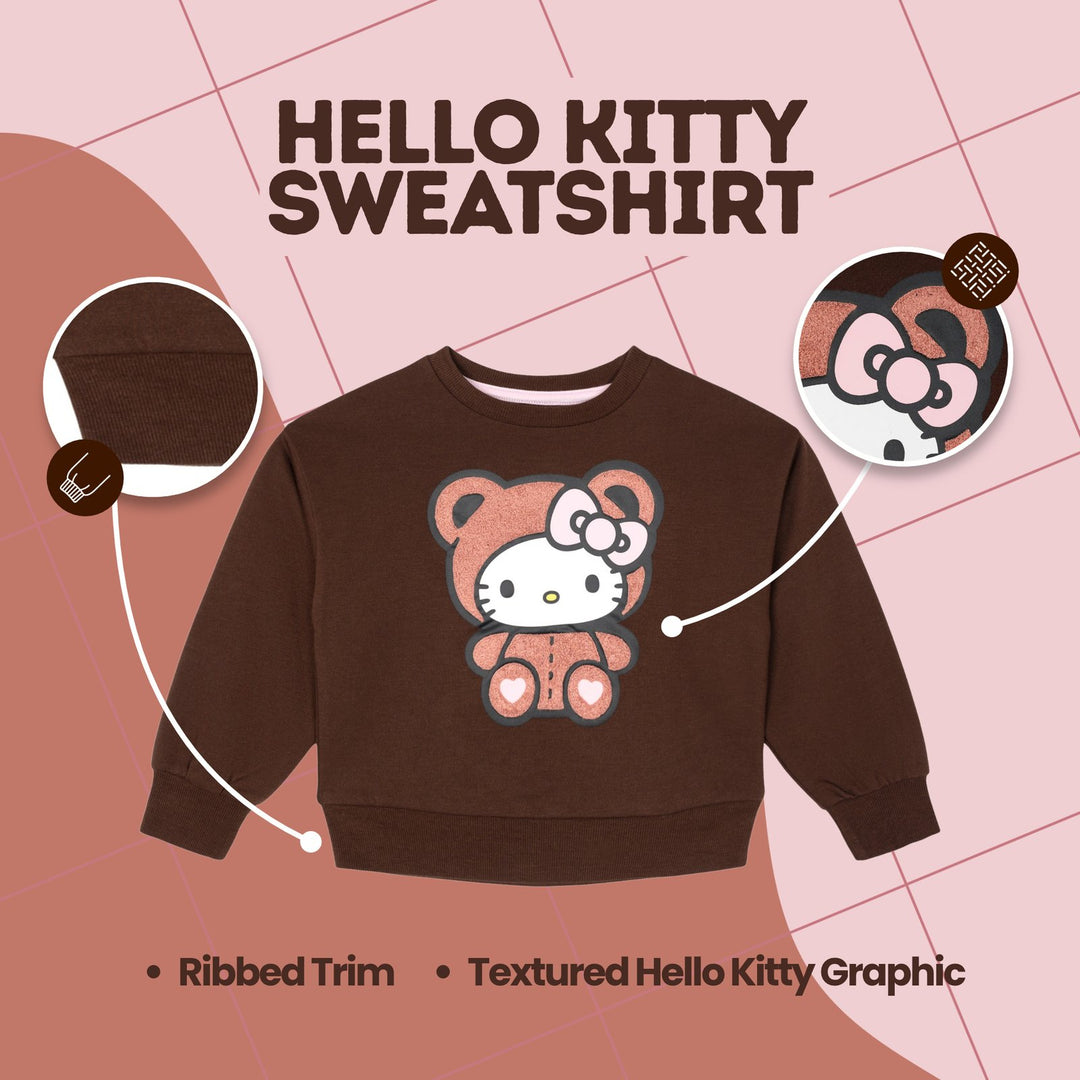 Hello Kitty Girls' Fleece 2-Piece Sweatshirt and Pants Set Cocoa