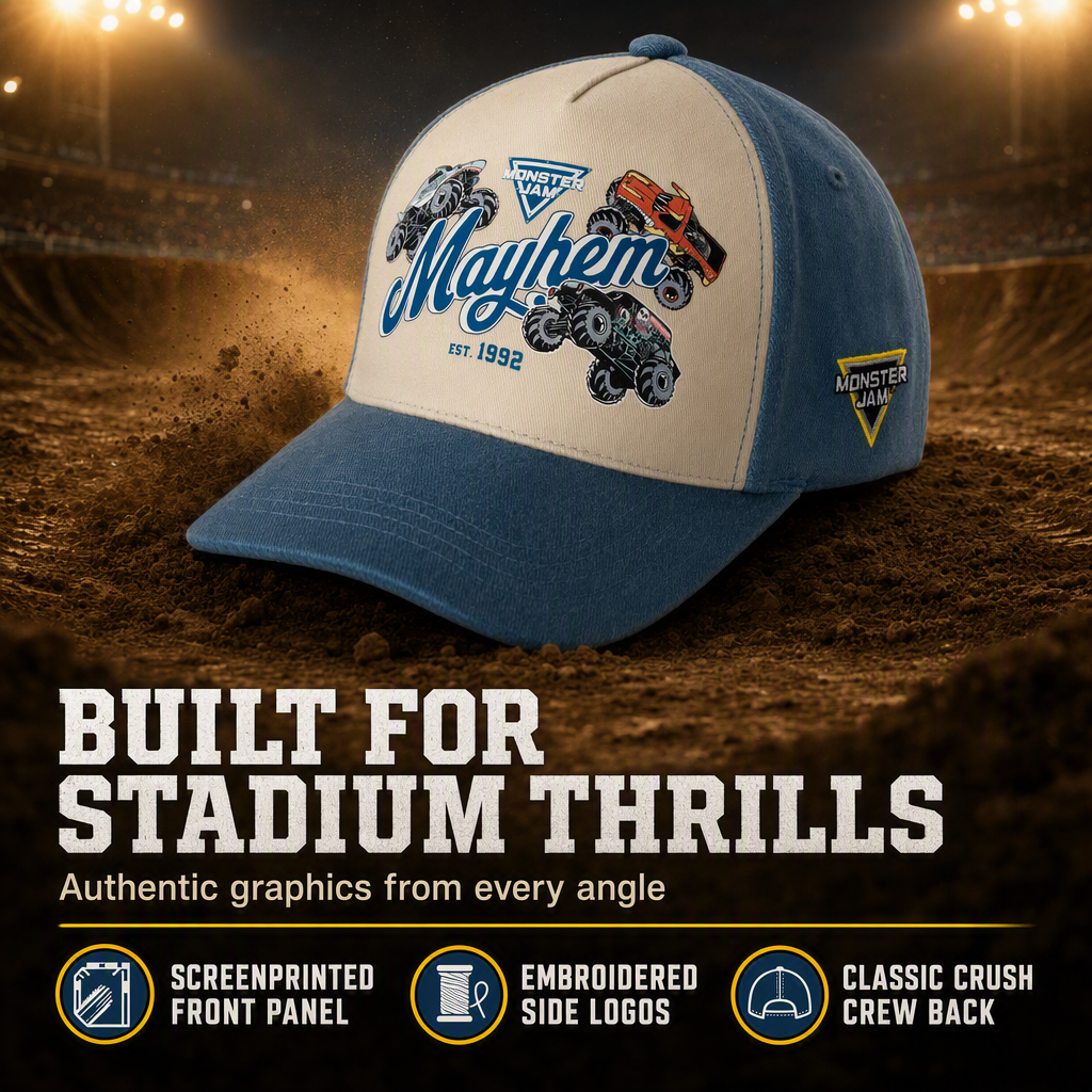 Monster Jam Boys' Adjustable Strapback Baseball Cap Blue Cream