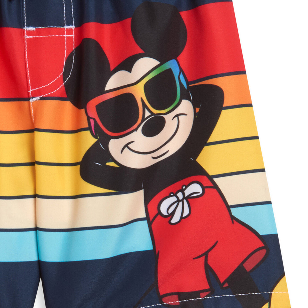 Disney Mickey Mouse Boys' 2-Piece Rash Guard and Swim Trunks Set Red Multi