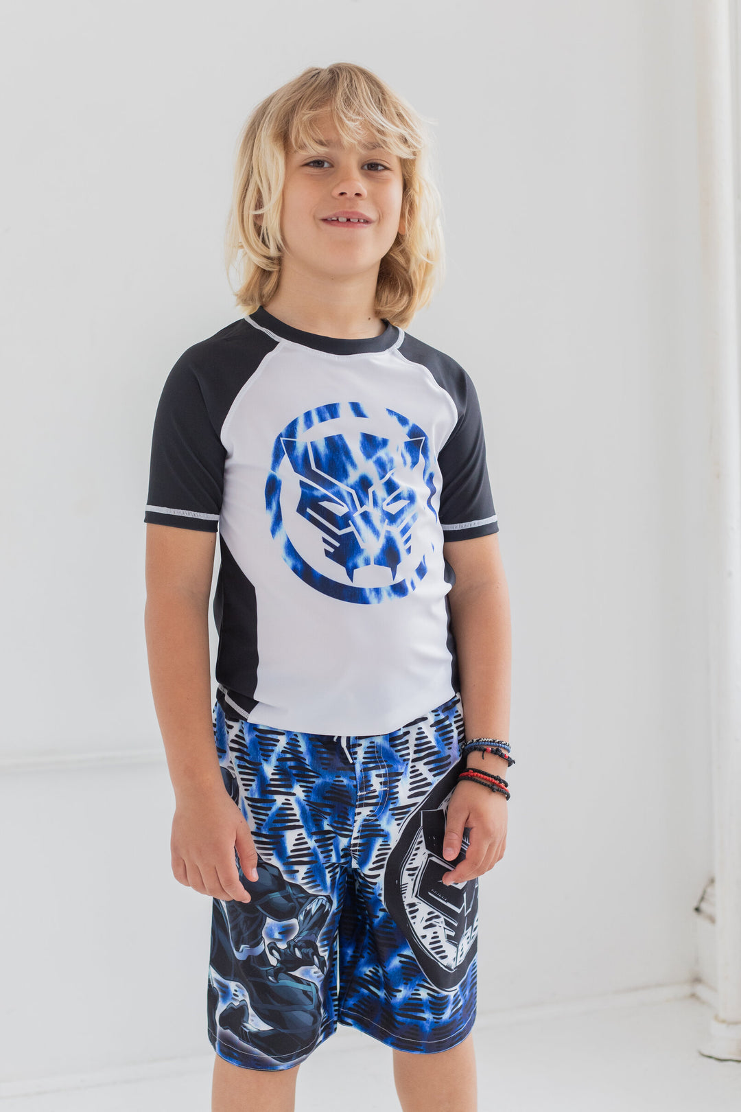 Marvel Avengers Black Panther Swimwear 2-Piece Rash Guard and Trunks Set Blue