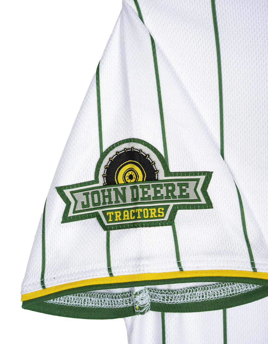John Deere Boys' Baseball Button Front Shirt White Green Pinstripe