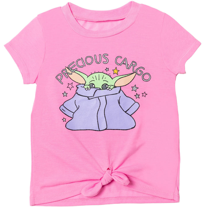 Star Wars The Mandalorian Grogu Girls' T-Shirt and Bike Shorts Set Pink Rainbow