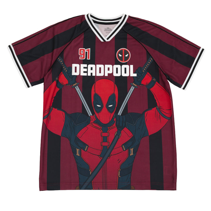 Marvel Deadpool & Wolverine Men's Athletic Jersey Shirt  V-neck T-Shirt Maroon