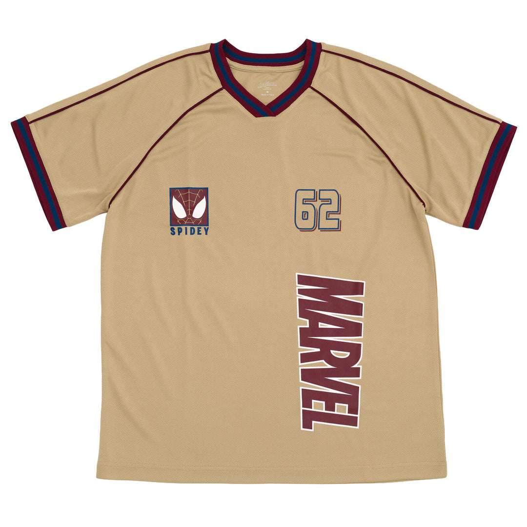 Marvel Spider-Man Men's Athletic Jersey Shirt  V-neck T-Shirt Khaki