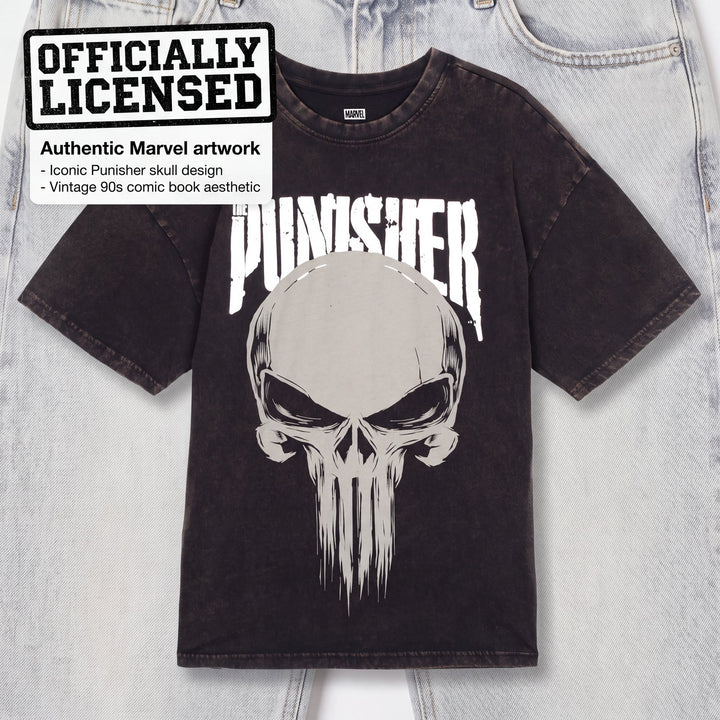 Marvel Men's Short Sleeve T-Shirt Punisher Washed Black