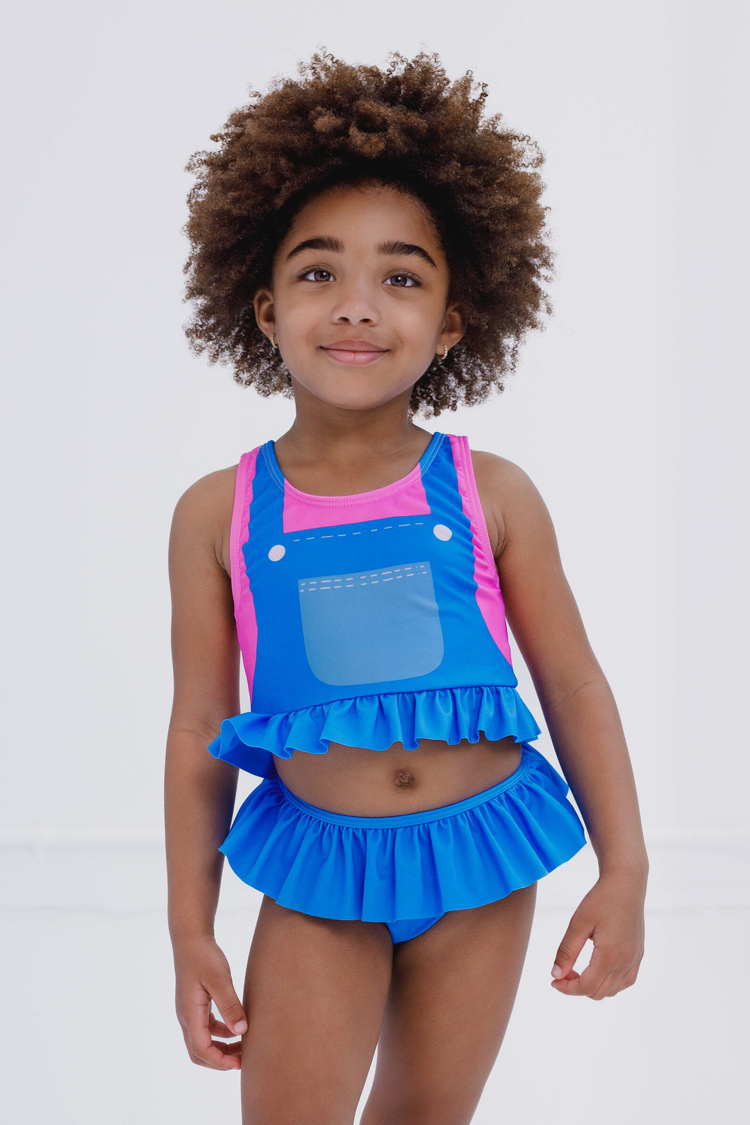 Ms. Rachel Swimwear 2-Piece Tankini and Bikini Bottom Set Pink Blue Overalls