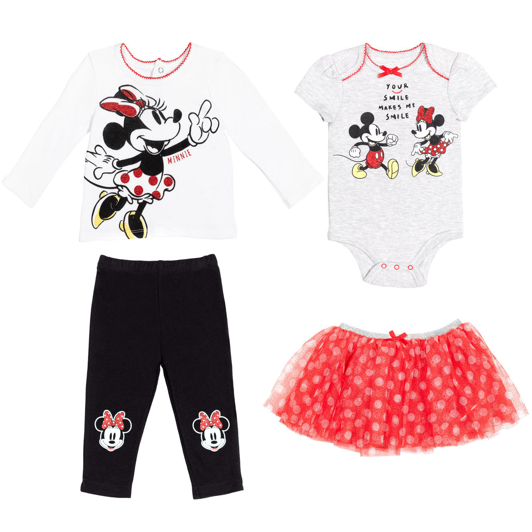 Minnie Mouse Baby Girls' 4-Piece Bodysuit Tee Leggings and Tutu Set Mickey Red
