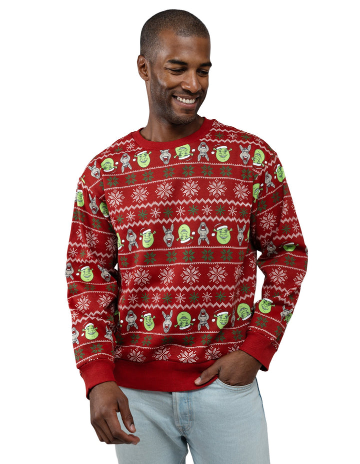Shrek Adult Men or Women Holiday Fleece Pullover Sweatshirt Red Donkey