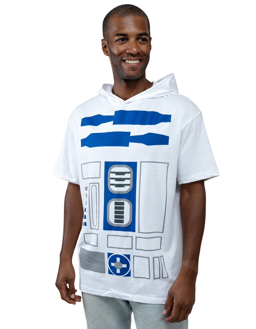 Star Wars Adult Men or Women Cosplay Hooded T-Shirt White Blue R2D2