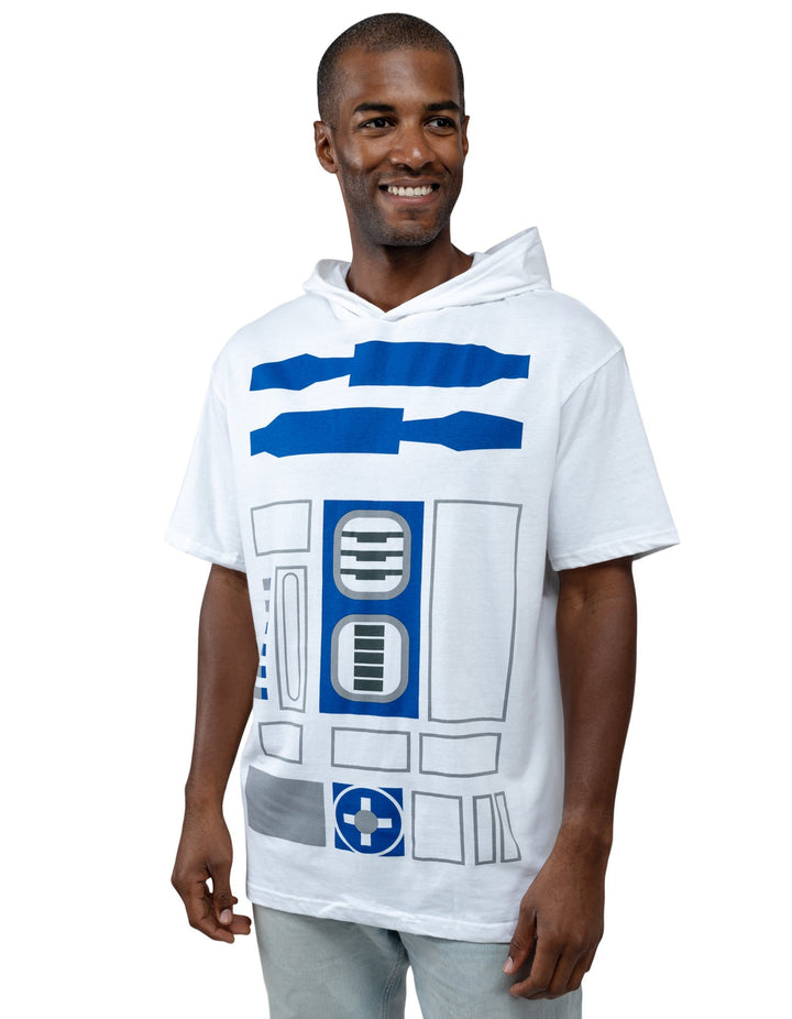 Star Wars Adult Men or Women Cosplay Hooded T-Shirt White Blue R2D2