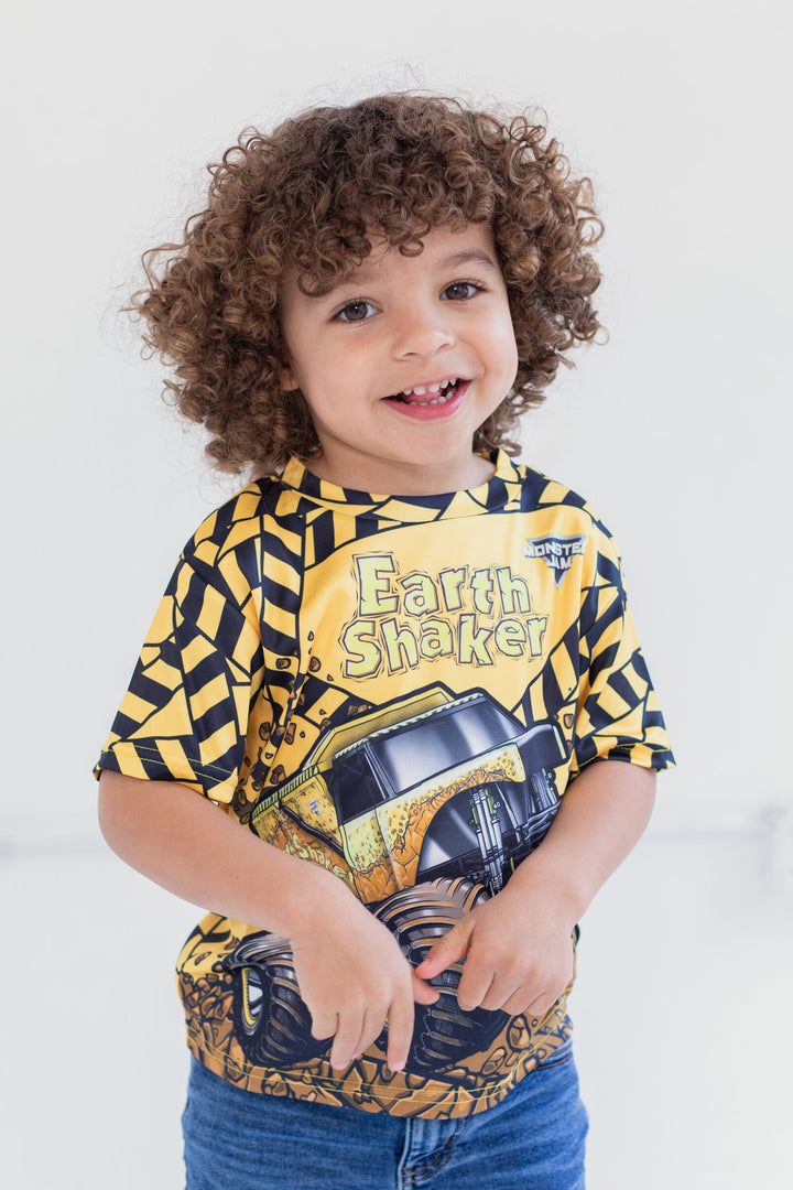 Monster Jam Earth Shaker Boys' Athletic Short Sleeve T-Shirt Yellow