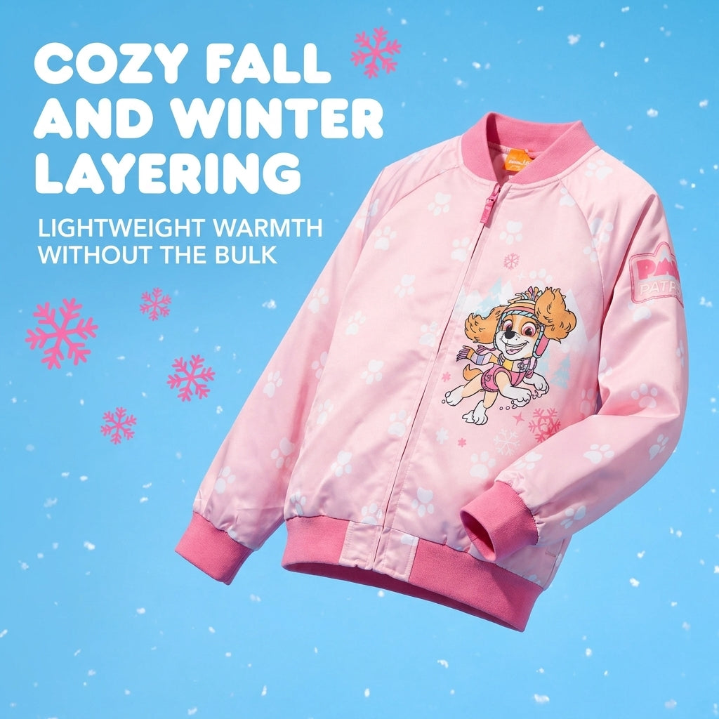 Paw Patrol Girls' Bomber Jacket Iridescent Pink Skye