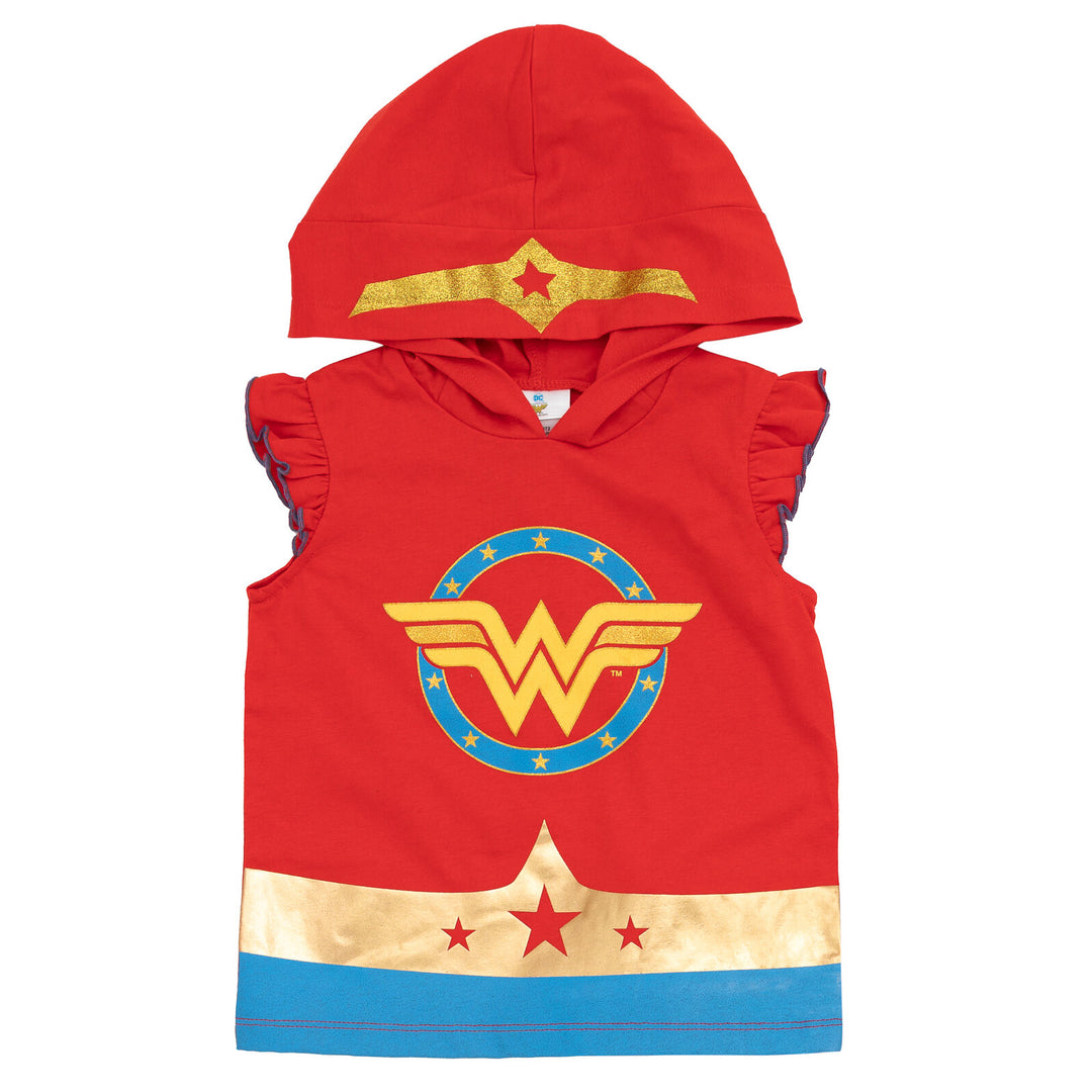 DC Comics Justice League Wonder Woman Girls' Tee and Shorts Set Red Blue