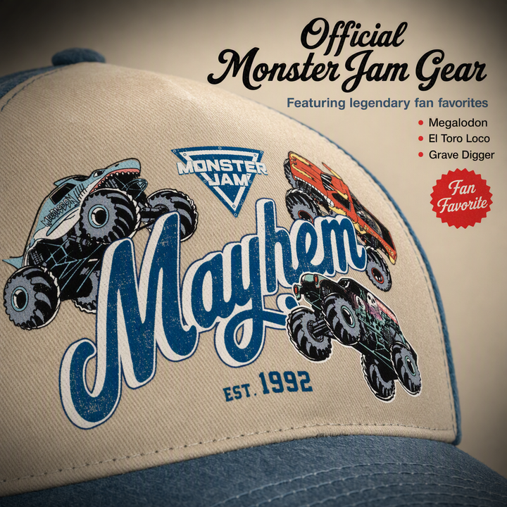 Monster Jam Boys' Adjustable Strapback Baseball Cap Blue Cream