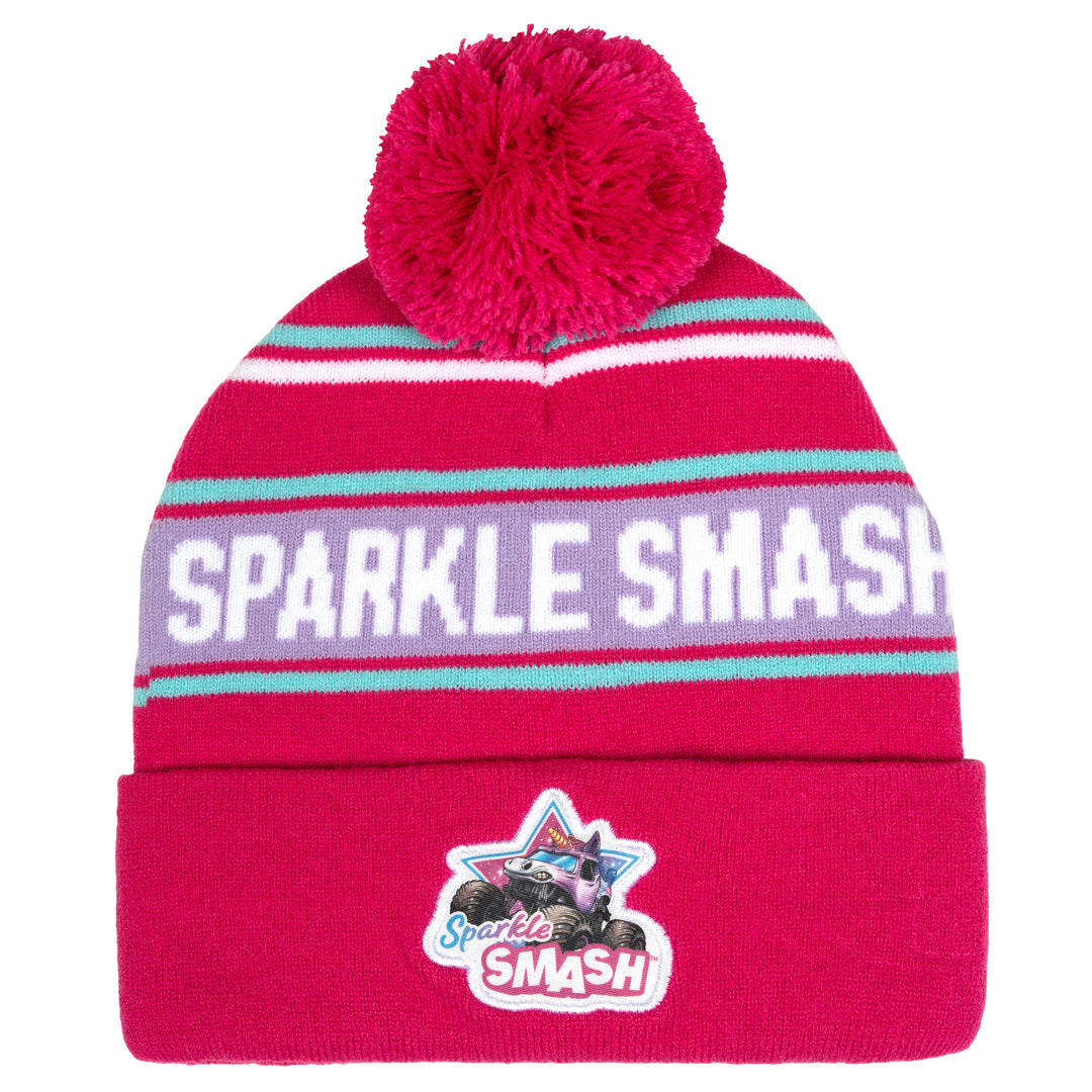 Monster Jam Sparkle Smash Women's Knit Beanie Hat Fuchsia