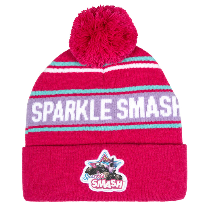 Monster Jam Sparkle Smash Women's Knit Beanie Hat Fuchsia