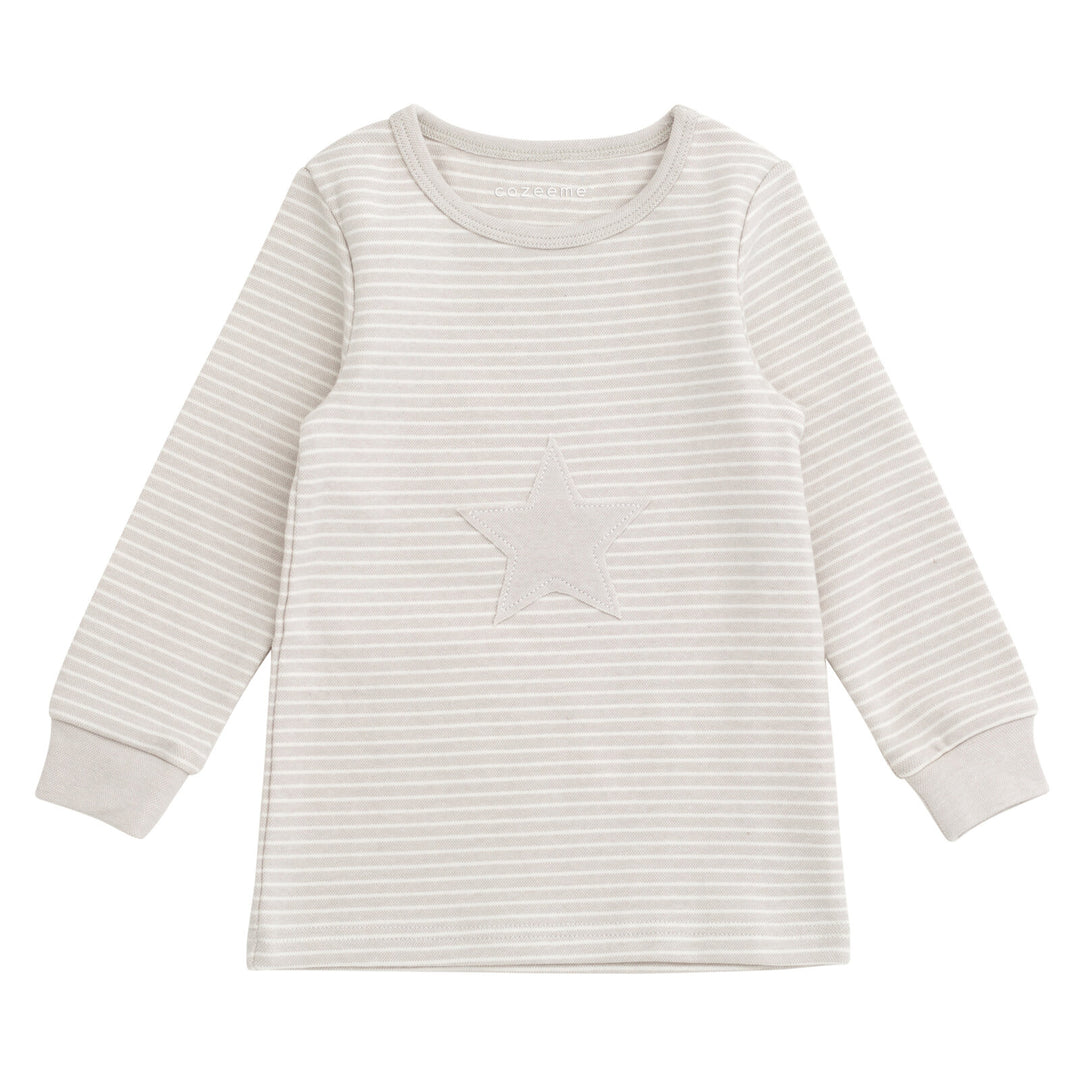Cozeeme Loungewear 2-Piece Tee and Pants Set Beige Star Stripe