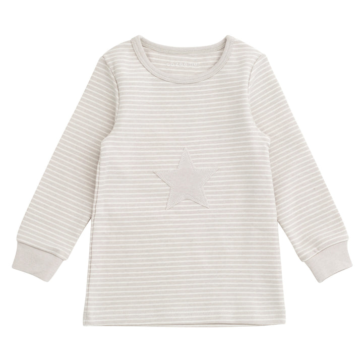 Cozeeme Loungewear 2-Piece Tee and Pants Set Beige Star Stripe