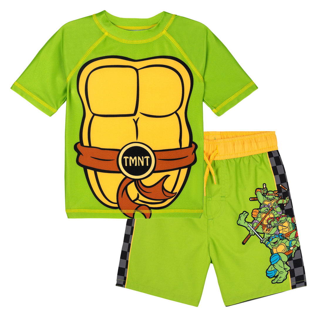 Teenage Mutant Ninja Turtles 2-Piece Rash Guard and Swim Trunks Set Green Yellow