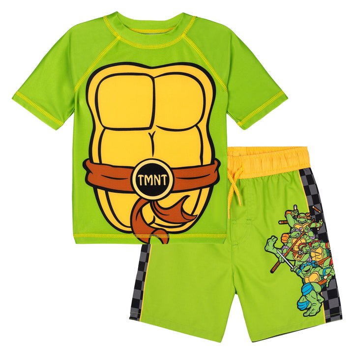Teenage Mutant Ninja Turtles 2-Piece Rash Guard and Swim Trunks Set Green Yellow