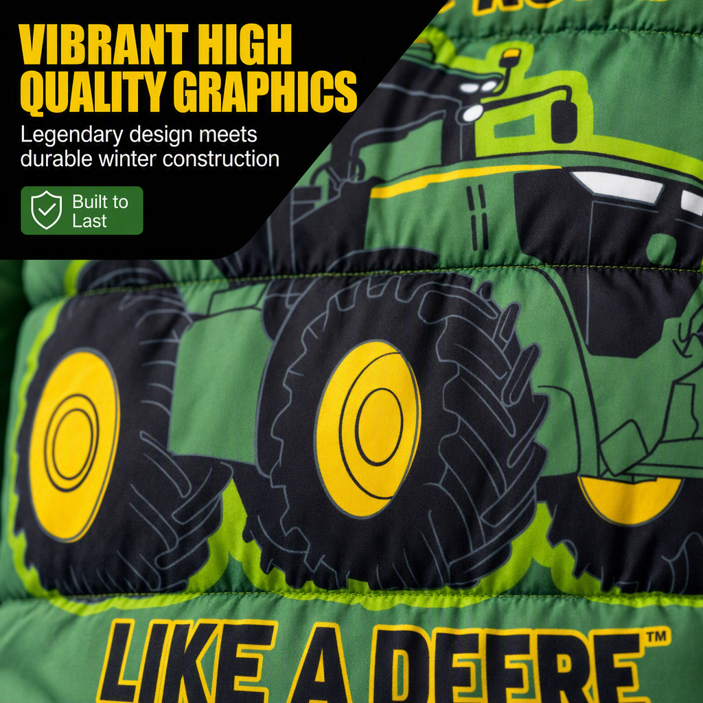John Deere Boys' Hooded Puffer Jacket Green Chase and