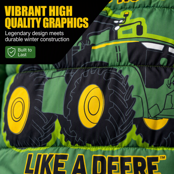 John Deere Boys' Hooded Puffer Jacket Green Chase and