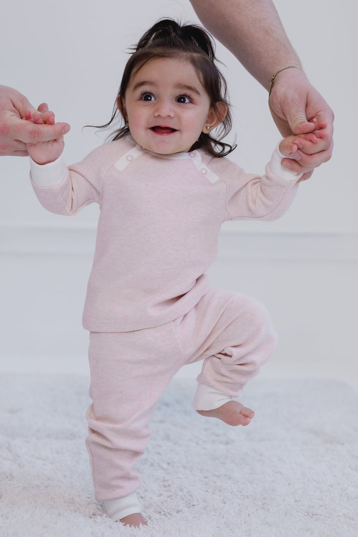Cozeeme Girls' 2-Piece Tee and Pants Set Heather Pink White