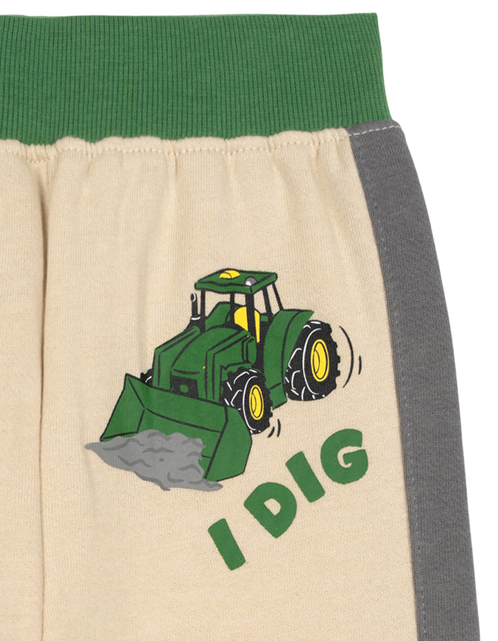 John Deere Boys' Fleece 2-Piece Hoodie and Joggers Set Tan Green