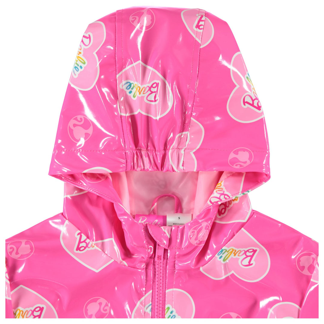 Barbie Girls' Hooded Rain Jacket Pink Hearts