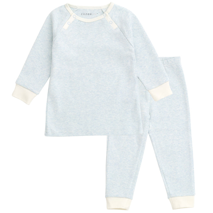 Cozeeme Loungewear 2-Piece Tee and Pants Set Heather Blue Ivory