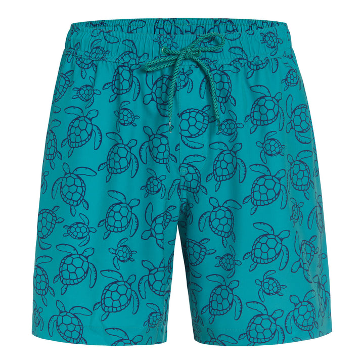 Dreamwave Men's Compression Liner Swim Trunks with Phone Pocket 7 inch Inseam Anti Chafing Teal Sea Turtles