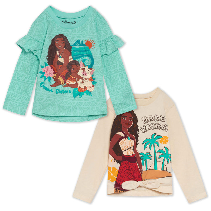 Disney Moana Girls' 2-Pack Long Sleeve T-Shirts Cream Green