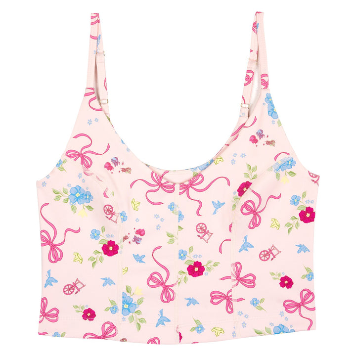 Disney Sleeping Beauty Aurora Women's Athletic Cropped Sports Bra Soft Pink