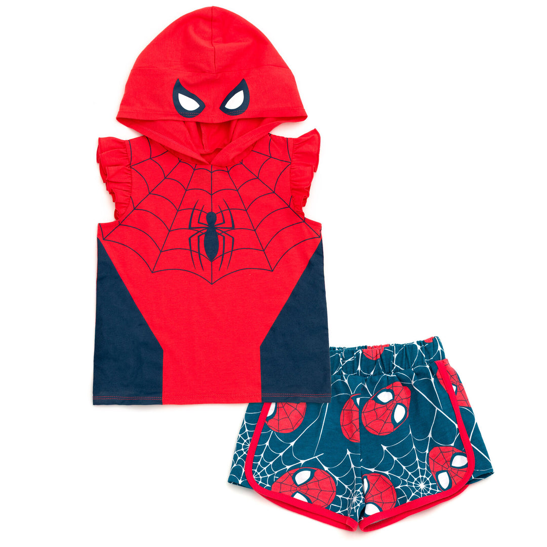 Marvel Spider-Man Cosplay 2-Piece Sleeveless Hoodie and Shorts Set Red Navy