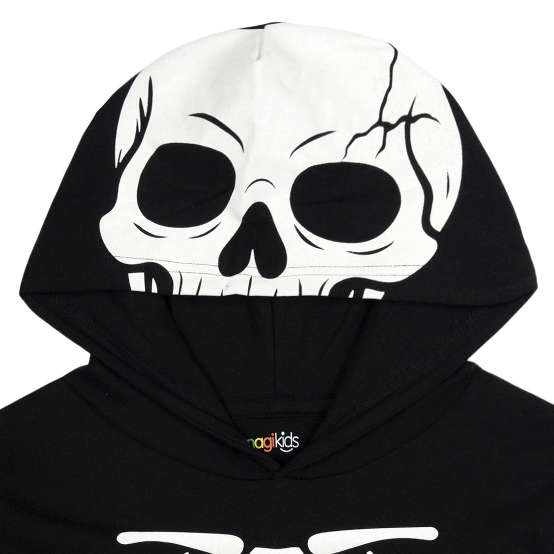 imagikids Adult Men or Women Cosplay Hooded T-Shirt Bone Black White