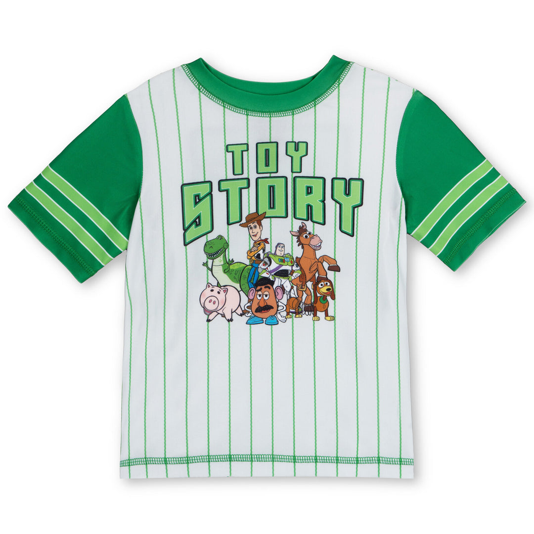 Disney Toy Story Boys' Short Sleeve Rash Guard and Swim Trunks Set Green