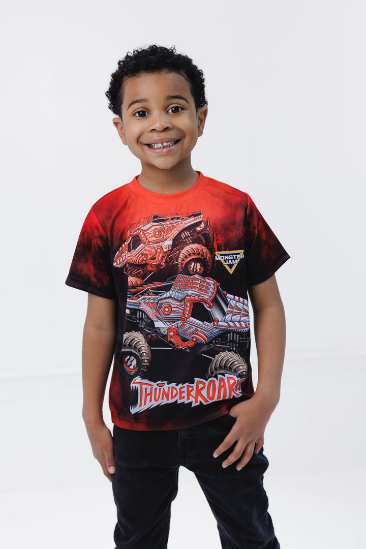 Monster Jam ThunderROARus Boys' Athletic Short Sleeve T-Shirt Red