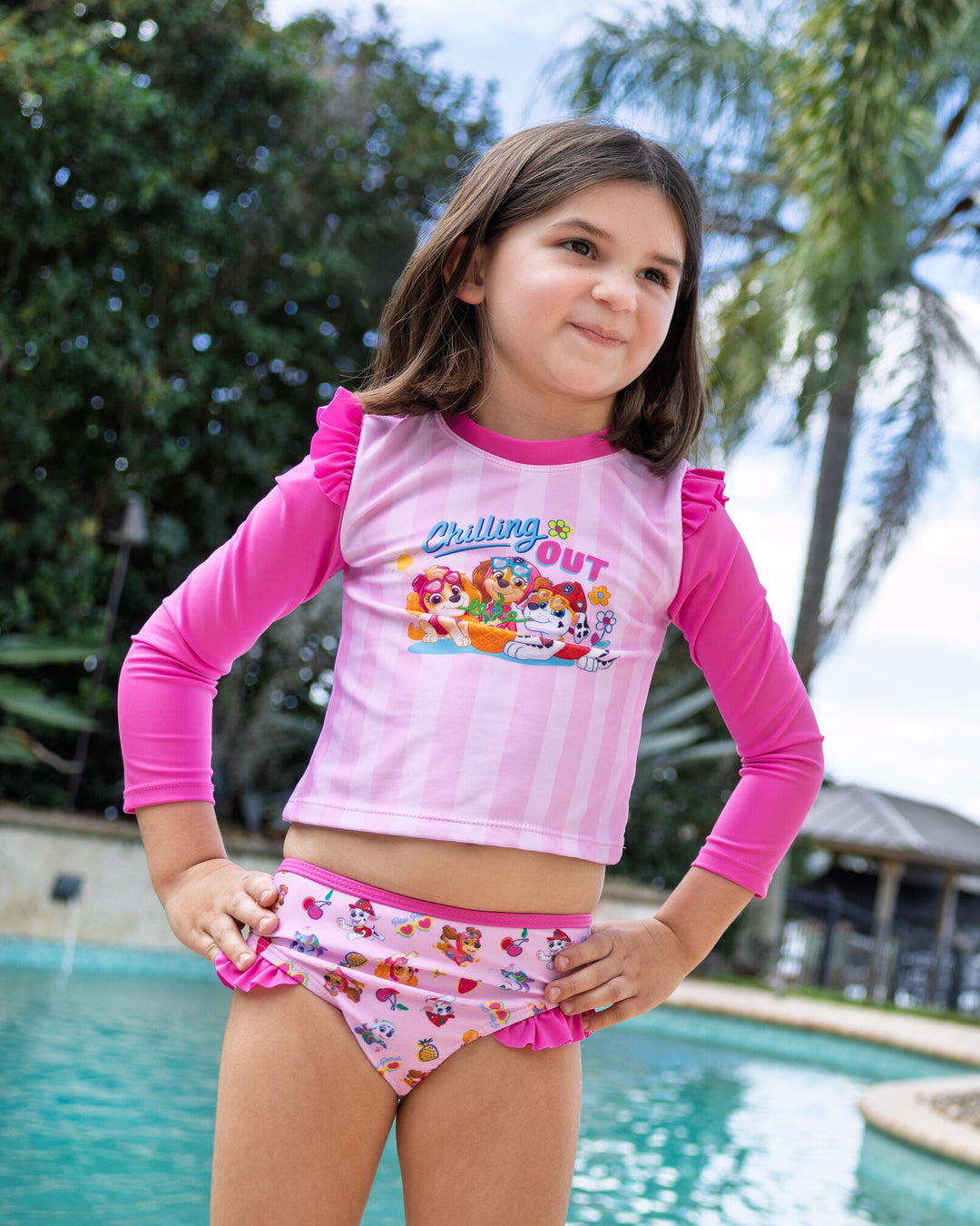 Paw Patrol Girls' 2-Piece Rash Guard Set Skye Liberty Pink