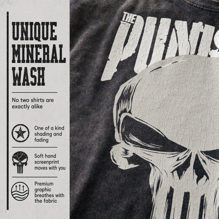 Marvel Men's Short Sleeve T-Shirt Punisher Washed Black