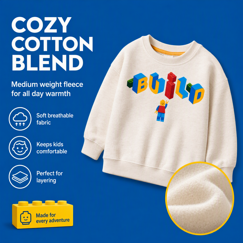 LEGO Boys' Crewneck Pullover Sweatshirt Oatmeal Minifigure