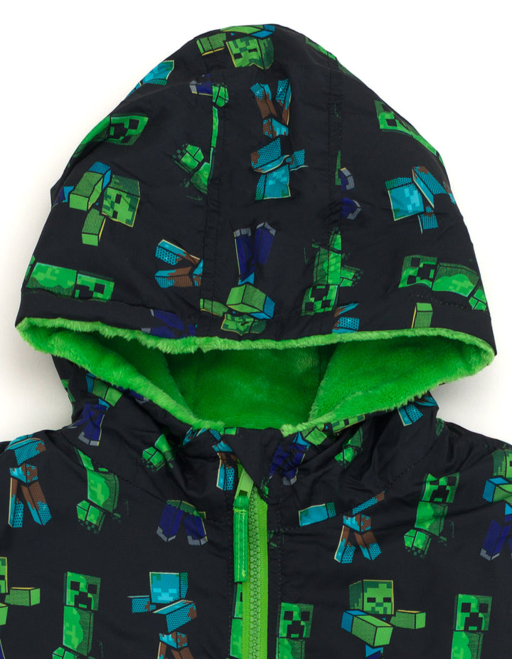 Minecraft Hooded Zip-Up Rain Jacket Creeper Zombie Black