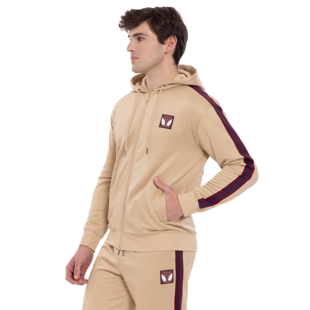 Marvel Spider-Man Men's Zip-Up Hooded Sweatshirt Tan