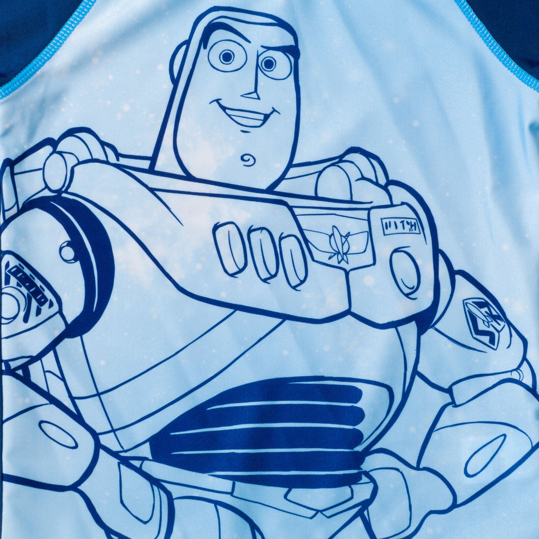 Disney Toy Story Short Sleeve Rash Guard and Swim Trunks Set Buzz Aliens Blue