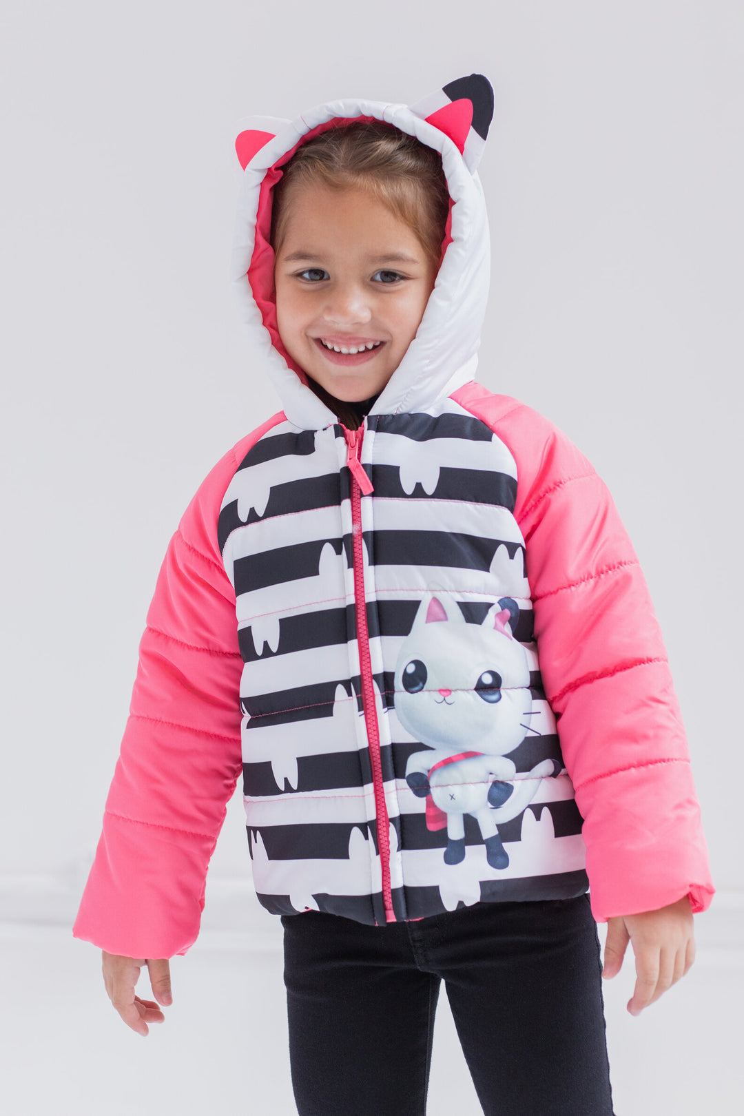 Gabby's Dollhouse Pandy Paws Girls' Hooded Zip-Up Puffer Jacket Pink