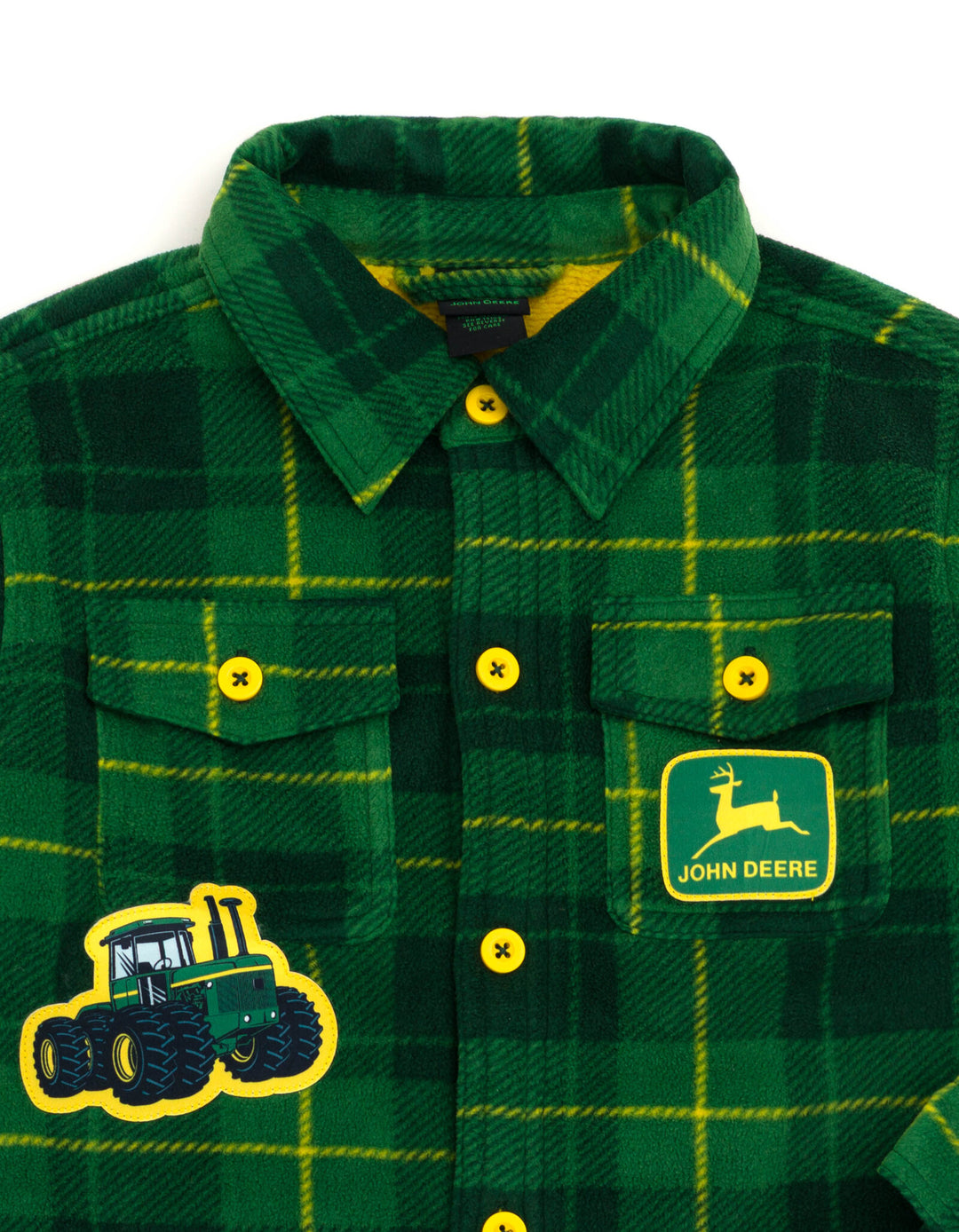John Deere Boys' Fleece Lined Shacket Green Yellow Plaid